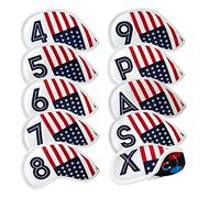 Aliennana Golf Magnetic Iron Head Covers Set 10pcs/Set - USA Flag Pattern Leather Iron Club Cover - Weather Resistant
