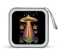 Aliens and Weed Funny CD Case 40 Capacity DVD Holder Portable Storage Disc Binder Wallet for Car Home Travel