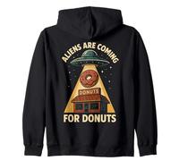 Aliens Are Coming For Donuts Funny UFO Zip Hoodie