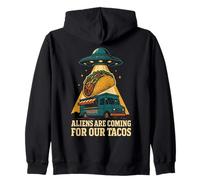 Aliens Are Coming For Our Tacos UFO Humor Zip Hoodie