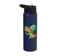 Aliens are Real Cool Alien Eating Pizza Retro 80s 90s Space Stainless Steel Insulated Water Bottle