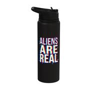 Aliens are Real Glitch Text Effect Mind-Bending Distorted Stainless Steel Insulated Water Bottle