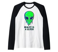 Aliens are Real Reality is A Glitch Melting Alien Head Meme Raglan Baseball Tee
