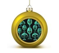 Aliens Christmas Ball Ornament - 2.4 Inch Shatterproof Plastic Xmas Tree Decorations, Golden Christmas Tree Decor Hanging Ball for Holiday Wedding Party Decor