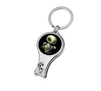 Aliens Handle Flowers Nail Clipper Portable Metal Fingernail and Toenail Clippers Cutters with Bottle Opener Keychain