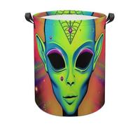 Aliens Head Funny Laundry Baskets Collapsible Waterproof Clothes Hamper Storage Bins with Handles 13.8"x13.8"x17.3" 17.3"x17.3"x17.3"