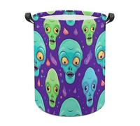 Aliens Head Marble Art Funny Laundry Baskets Collapsible Waterproof Clothes Hamper Storage Bins with Handles 13.8"x13.8"x17.3" 17.3"x17.3"x17.3"