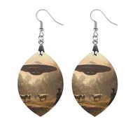 Aliens Martian Flying Saucer Abductin Women's Earrings Wooden Pendant Dangle Jewelry Stylish Accessories for Party