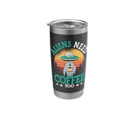 Aliens Need Coffee Too UFO Outer Space Funny Caffeine Lover Stainless Steel Insulated Tumbler