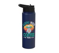 Aliens Need Coffee Too UFO Outer Space Funny Caffeine Lover Stainless Steel Insulated Water Bottle