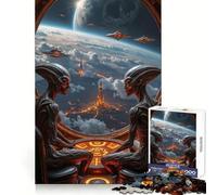 Aliens Observing Earth from Spaceship Window Jigsaw for Teenagers 1000 Pieces Sharp Mind Restful Game Family Pastime Room Decor (38x26cm)