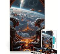 Aliens Observing Earth from Spaceship Window Jigsaw for Teenagers 1000 Pieces Sharp Mind Restful Game Family Pastime Room Decor (38x26cm)