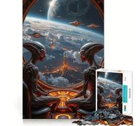 Aliens Observing Earth from Spaceship Window Jigsaw Puzzles 1000 Piece for Adults Brain Exercise Cozy Fun Family Game Furniture Decor (50x75cm)