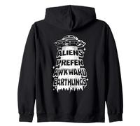 Aliens Prefer Awkward Earthlings Funny UFO Retro Design Zip Hoodie