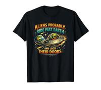 Aliens Probably Ride Past Earth and Lock Their Doors Value Graphic T-Shirt, Men, Black, L