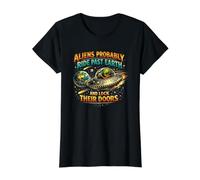 Aliens Probably Ride Past Earth and Lock Their Doors Value Graphic T-Shirt, Women, Black, XL
