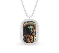 Aliens Reggae Necklace Gift for Women White Diamond Necklaces Sparkling Rectangular Pendant with Chain