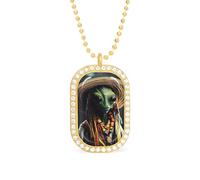 Aliens Reggae Necklace Gift for Women White Diamond Necklaces Sparkling Rectangular Pendant with Chain