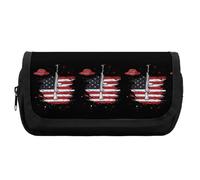 Aliens Rifle U.S.A. Flag Cute Double Pencil Case Large Capacity Portable Pen Pouch with Zippered