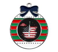 Aliens Rifle U.S.A. Flag Funny Christmas Pendant Charms Metal Hanging Xmas Tree Ornament Necklace Jewelry Circular