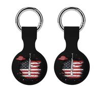 Aliens Rifle U.S.A. Flag Funny GPS Cases Holder with Key Chain Ring Protective Cover Compatible with Airtag 2PCS