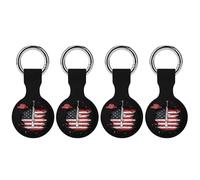 Aliens Rifle U.S.A. Flag Funny GPS Cases Holder with Key Chain Ring Protective Cover Compatible with Airtag 4PCS