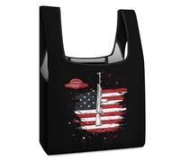 Aliens Rifle U.S.A. Flag Reusable Grocery Bags Shopping Large Capacity Washable Foldable Tote Bag Fits in Pocket