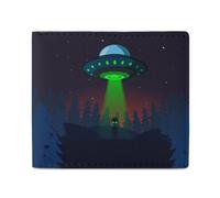 Aliens Spaceship at Night Men Wallet Leather Bifold Wallets with Window Slim Minimalist Front Pocket