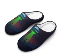 Aliens Spaceship at Night Men's House Slippers Indoor Outdoor Slip On Shoes with Rubber Sole 9-10(42-43)
