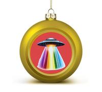Aliens Spaceship Beaming Rainbow Christmas Balls for Tree Decoration PC Baubles Hanging Ornaments Festive Decor 2PCS