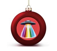 Aliens Spaceship Beaming Rainbow Christmas Balls for Tree Decoration PC Baubles Hanging Ornaments Festive Decor 2PCS