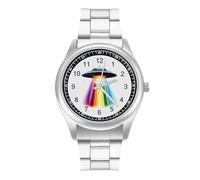 Aliens Spaceship Beaming Rainbow Minimalist Men's Wrist Watches Alloy Analogue Quartz Watch Fashion Accessories