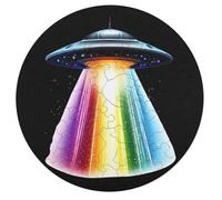 Aliens Spaceship Beaming Rainbow Wooden Jigsaw Puzzles for Adults Brain-Teasing Game Idea Puzzle Gift for Unisex