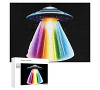 Aliens Spaceship Beaming Rainbow Wooden Jigsaw Puzzles for Adults Brain-Teasing Game Idea Puzzle Gift 500 PCS