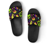 Aliens Spaceship Peace Unisex Shower Slippers Non Slip Slides Bathroom Beach Pool Sandals