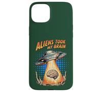 Aliens Took My Brain UFO Abduction Retro Artwork Case for iPhone 15 Plus