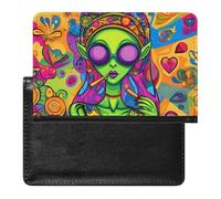 Aliens Woman Smoking Leather Passport Holder ID Card Protector Portable Cover Case Travel Wallet for Men Women
