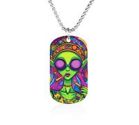 Aliens Woman Smoking Memory Necklace Jewelry Hip Hop Chain Pendant Statement Necklaces for Men Women 23.6in(60cm)