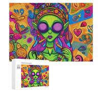 Aliens Woman Smoking Wooden Puzzle Letter on Back Adults Difficult Jigsaw Puzzles for Home Decor Birthday Gift
