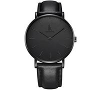 Alienwork IK All Black Watch Men Women Black Leather Strap Ultra-Thin