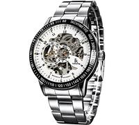 Alienwork IK Automatic Watch Men Women Silver Stainless Steel Metal Strap White Skeleton