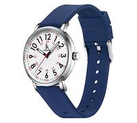 Alienwork IK EasyTime Watch Men Women Silver Silicone Strap Navy Blue White Easy Reading Time Strap Change with Quick Release Water Resistant Waterproof