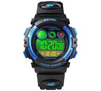 Alienwork Seven-Color LED Digital Children’s Watch Boys Girls Black Strap Calendar Date-Month Chronograph Sport Multi-Function