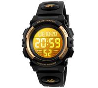 Alienwork Seven-Color LED Digital Children’s Watch Boys Girls Black Strap Calendar Date-Month Multi-Coloured Chronograph Sport Multi-Function