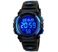 Alienwork Seven-Color LED Digital Children’s Watch Boys Girls Black Strap Calendar Date-Month Multi-Coloured Chronograph Sport Multi-Function
