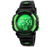 Alienwork Seven-Color LED Digital Children’s Watch Boys Girls Black Strap Calendar Date-Month Multi-Coloured Chronograph Sport Multi-Function