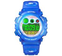 Alienwork Seven-Color LED Digital Children’s Watch Boys Girls Blue Strap Calendar Date-Month White Chronograph Sport Multi-Function