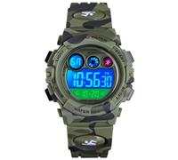 Alienwork Seven-Color LED Digital Children’s Watch Boys Girls Camouflage Green Strap Calendar Date-Month Army Green Chronograph Sport Multi-Function