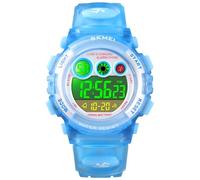 Alienwork Seven-Color LED Digital Children’s Watch Boys Girls Light Blue Strap Calendar Date-Month White Chronograph Sport Multi-Function
