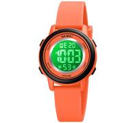 Alienwork Seven-Color LED Digital Children’s Watch Boys Girls Orange Silicone Strap Calendar Date-Month Multi-Coloured Chronograph Sport Multi-Function